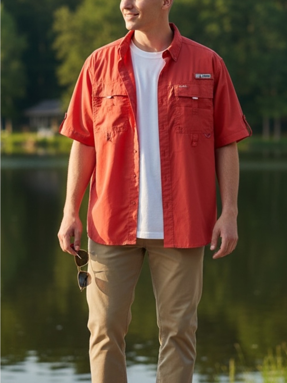 Habitat Men's Short-Sleeve Button-Down Shirt in Coral Red